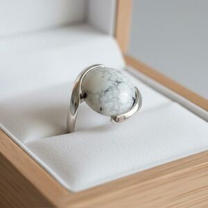 Silver and White Marble Ring